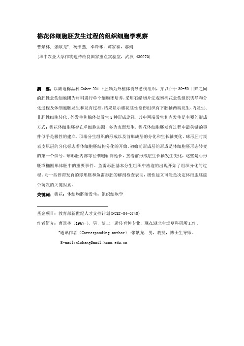 棉花体细胞胚发生过程的组织细胞学观察