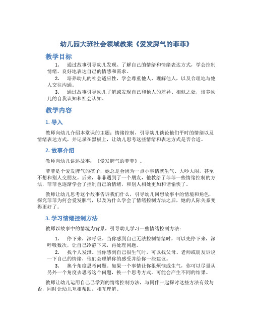 幼儿园大班社会领域教案《爱发脾气的菲菲》