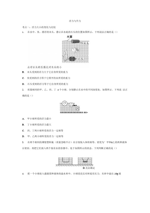 2020九年级物理中考复习基础练习：浮力和升力.docx