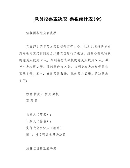 党员投票表决表 票数统计表(全)