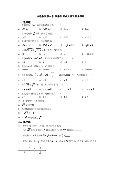 中考数学第六章 实数知识点及练习题含答案