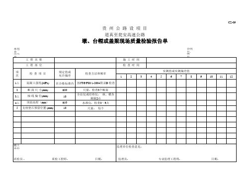 墩、台帽或盖梁现场质量检验报告单