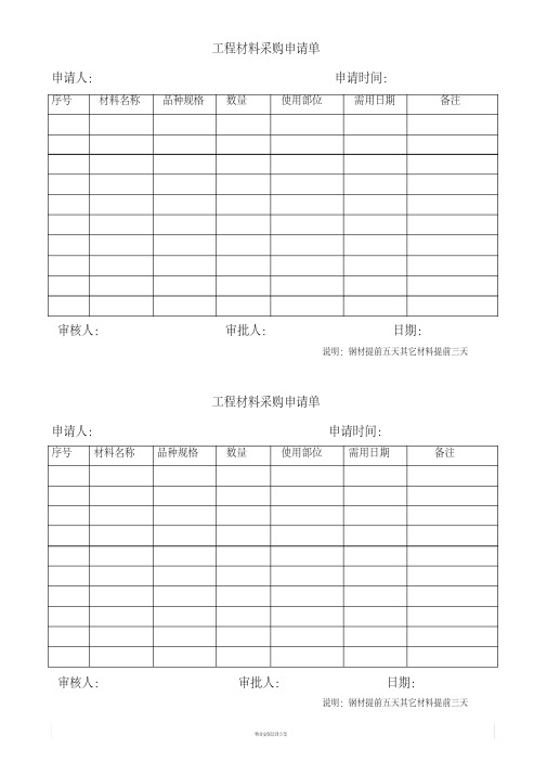 工程材料采购申请单