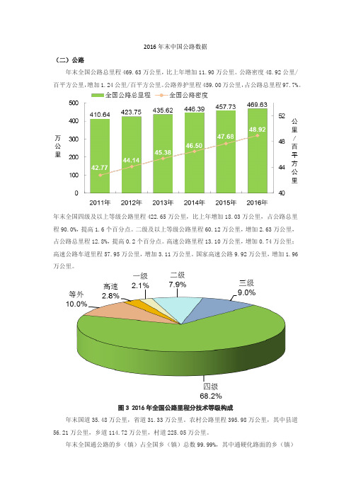 2016年末中国公路数据