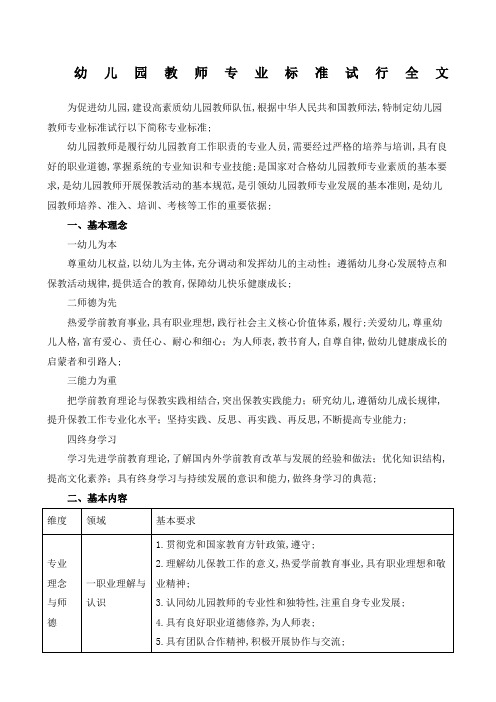 幼儿园教师专业标准全文