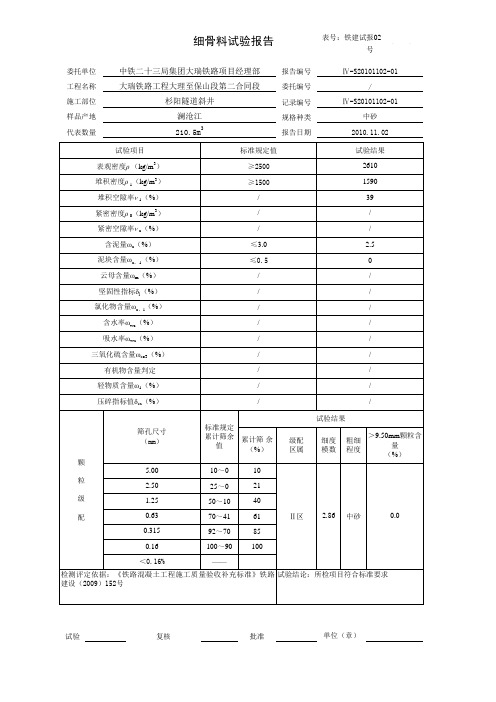 细骨料试验报告(带公式)