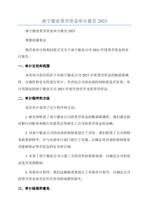 南宁骏业货币资金审计报告2024