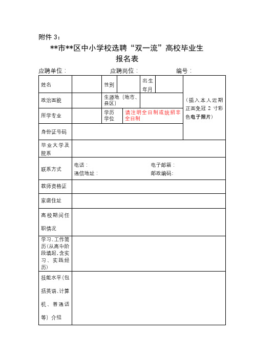 青岛市崂山区中小学校选聘双一流高校毕业生报名表【模板】