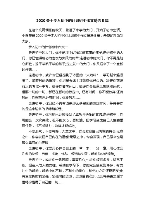 2020关于步入初中的计划初中作文精选5篇