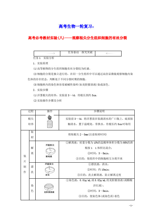 2022学年高考生物一轮复习高考必考教材实验八__观察根尖分生组织细胞的有丝分裂探究案含解析新人教版