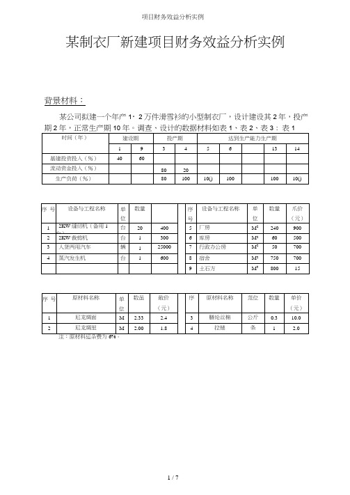 项目财务效益分析实例