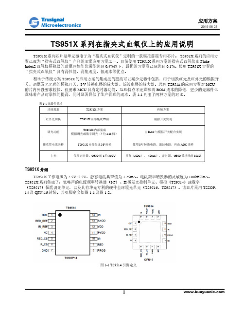 Trusignal Microelectronics TS951X系列在指夹式血氧仪上的应用说明说明