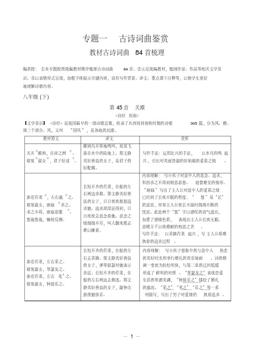 最新部编八年级下册语文总复习专题一古诗词曲鉴赏