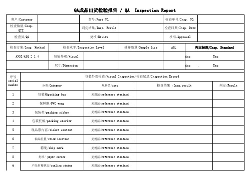 QA成品出货检验报告表