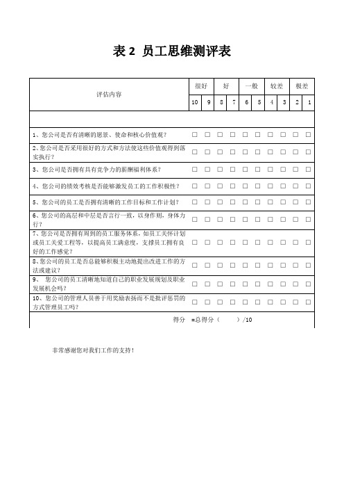 员工思维测评表