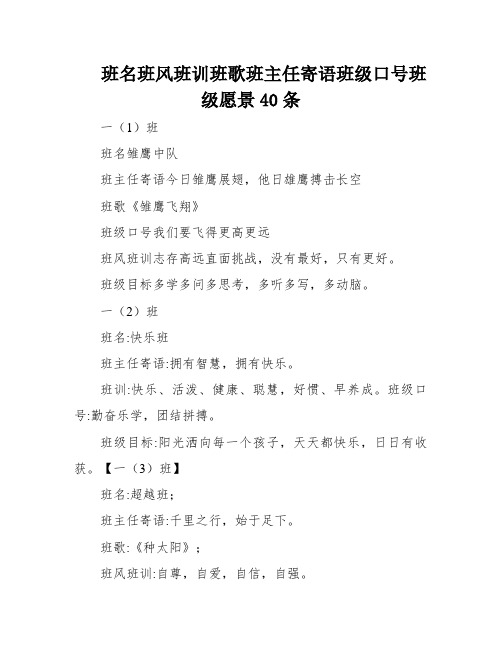 班名班风班训班歌班主任寄语班级口号班级愿景40条