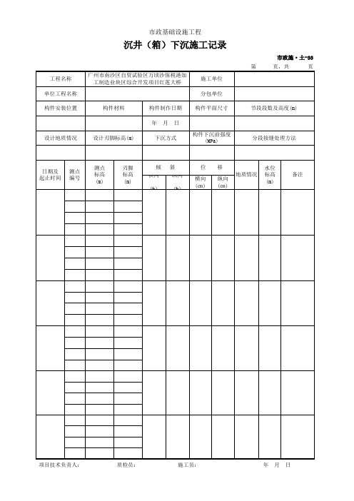 001-市政施·土-33 沉井(箱)下沉施工记录