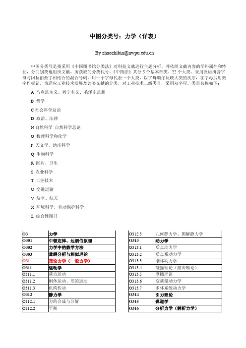 中图分类号:力学(详表)