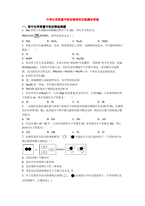 中考化学质量守恒定律培优训练题含答案