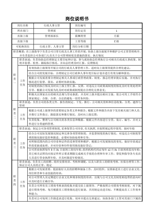 (完整版)行政主管岗位说明书