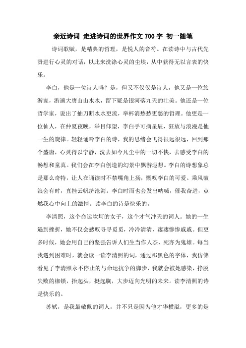 亲近诗词 走进诗词的世界作文700字 初一随笔