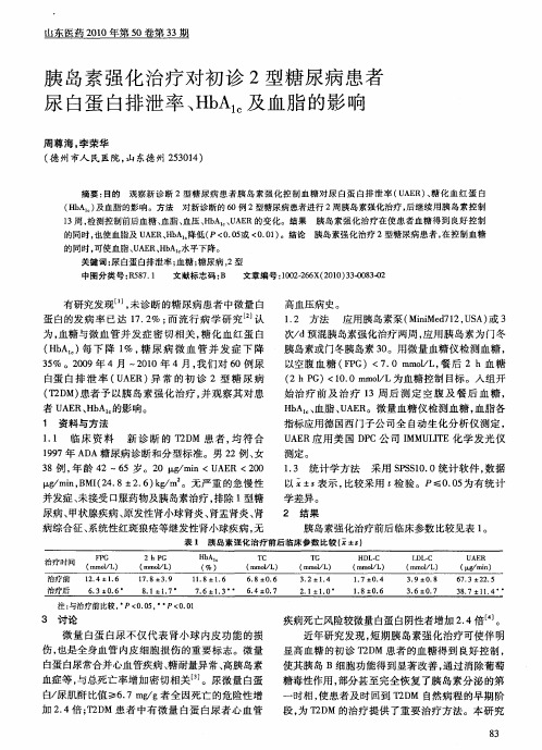 胰岛素强化治疗对初诊2型糖尿病患者尿白蛋白排泄率、HbA1c及血脂的影响