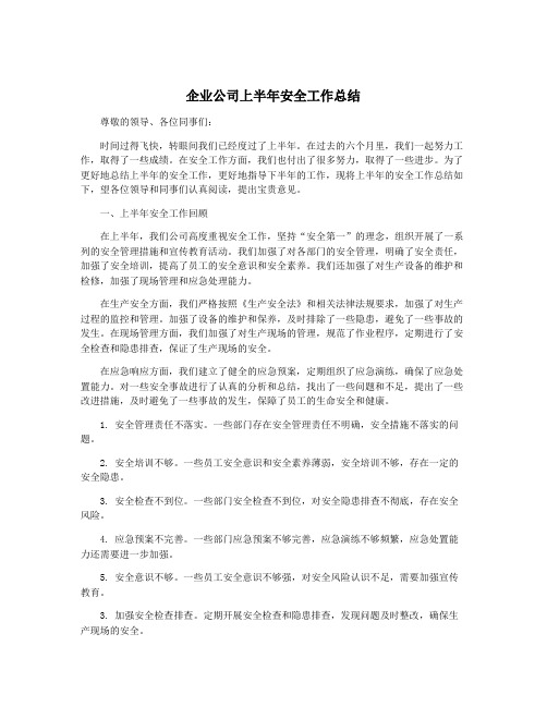 企业公司上半年安全工作总结