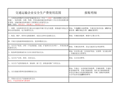 交通运输企业安全生产专项费用使用范围明细表