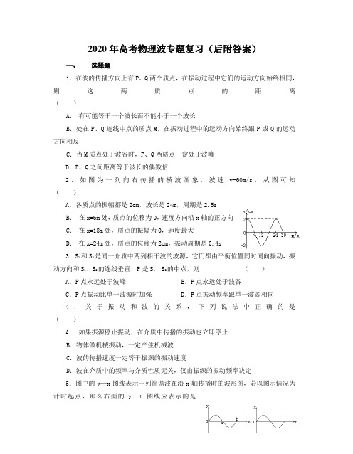 2020年高考物理波专题复习(后附答案)