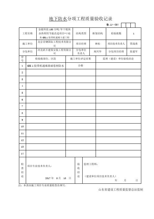 防水分项工程质量验收记录