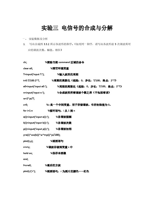 信号与系统 实验三 电信号的合成与分解