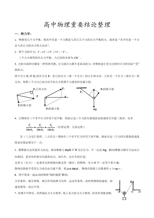 高一物理、重要结论