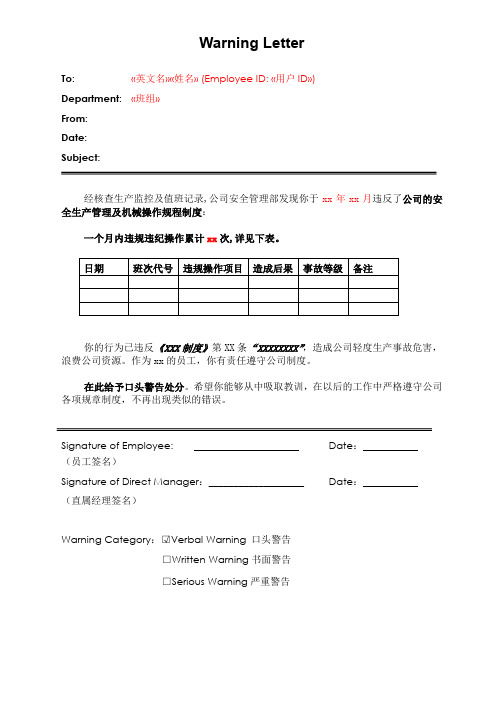 Warning Letter(警告信模板)