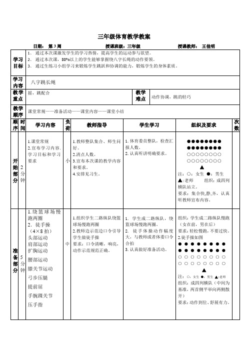 三年级八字长绳跳绳教案(王佳明)第三周