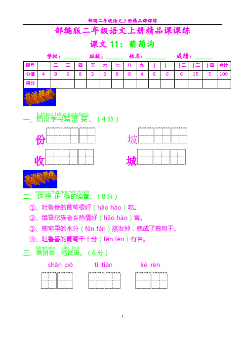 部编二年级语文上册课课练19---葡萄沟及答案