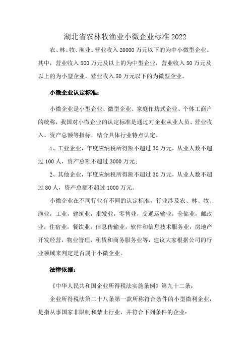 湖北省农林牧渔业小微企业标准2022