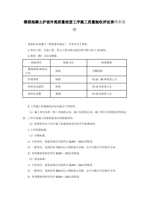 模袋混凝土护坡外观质量检查工序施工质量验收评定表填表说