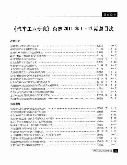 《汽车工业研究》杂志2011年1～12期总目次