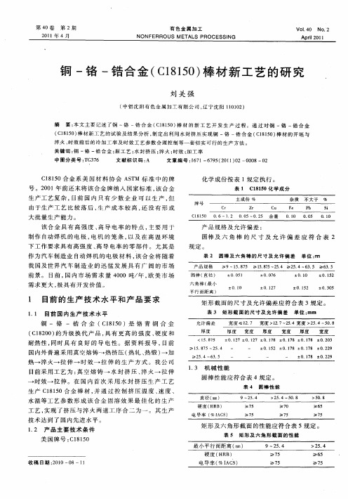 铜-铬-锆合金(C18150)棒材新工艺的研究