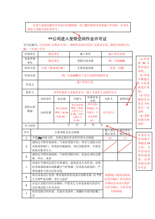 进入受限空间作业许可证-详细填写教程