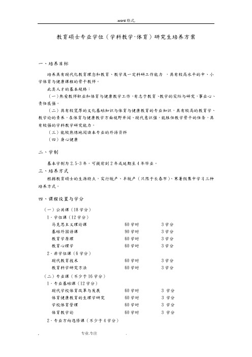 教育硕士专业学位(学科教学·体育)研究生培养方案