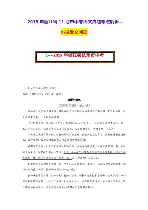 2019年浙江省11地市中考语文真题考点解析—小说散文阅读及详细解析