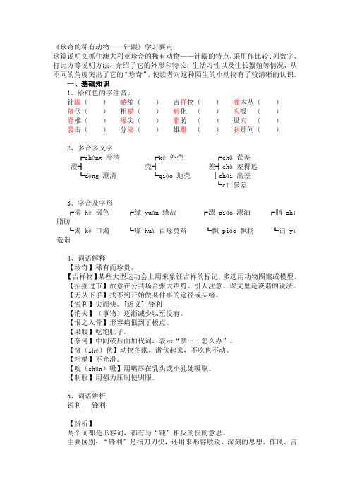 珍奇的稀有动物针鼹1学习要点