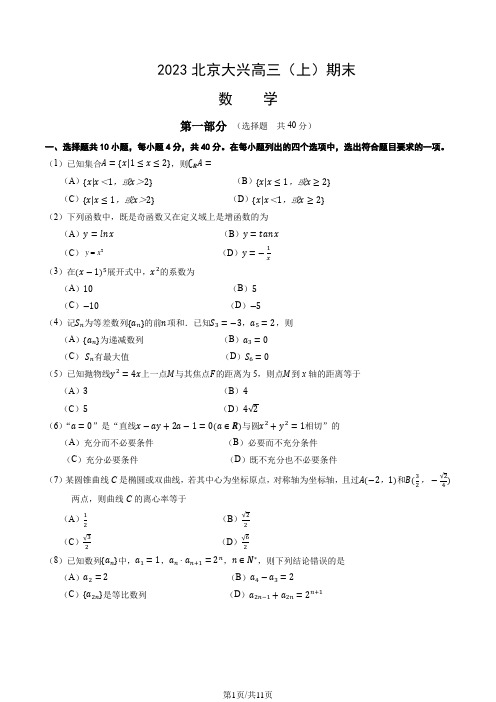 2023北京大兴高三(上)期末数学试卷及答案