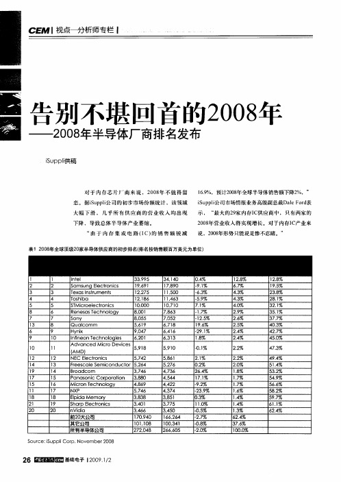 告别不堪回首的2008年——2008年半导体厂商排名发布