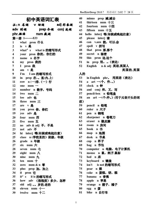 初中英语单词表人教版