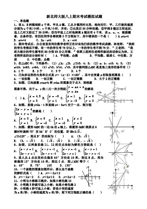 新北师大版八上期末考试模拟试题