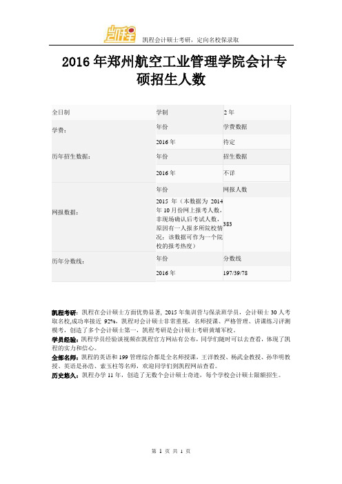 2016年郑州航空工业管理学院会计专硕招生人数