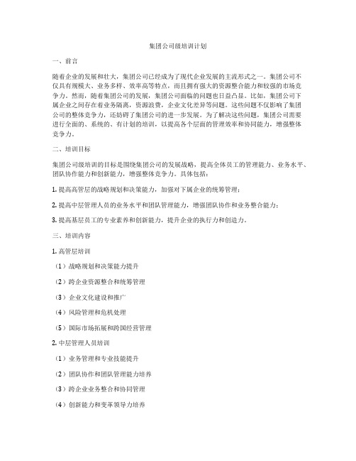 集团公司级培训计划