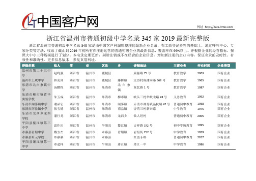 浙江省温州市普通初级中学名录2019版345家